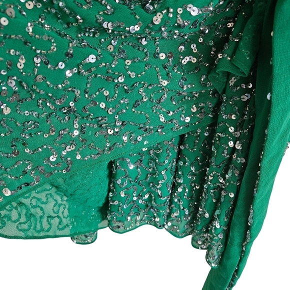 Alice + Olivia Green Sequin Beaded Long Sleeve Mini Dress - Picture 7 of 14